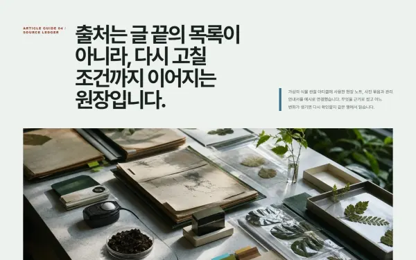 아티클 출처·업데이트 원장 블록 화면