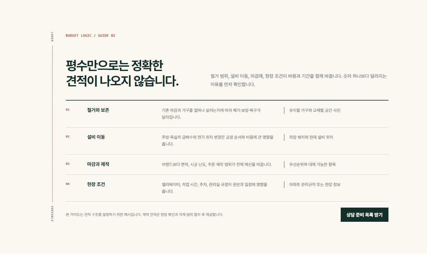 예산 범위 가이드 블록 화면