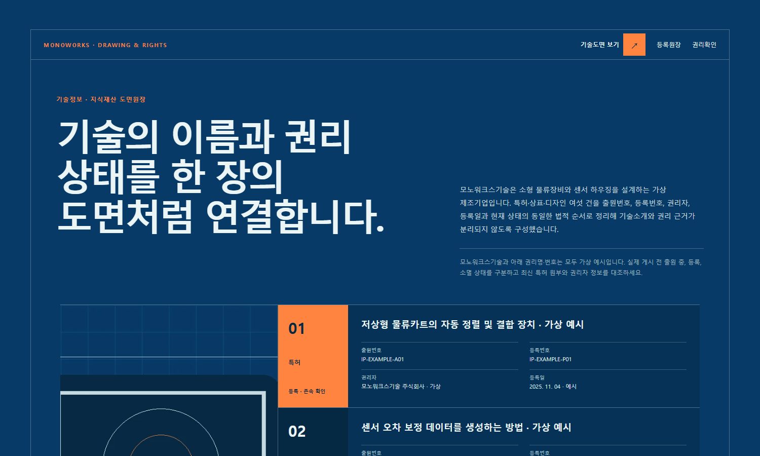 특허·상표·디자인 등록원장 블록 화면
