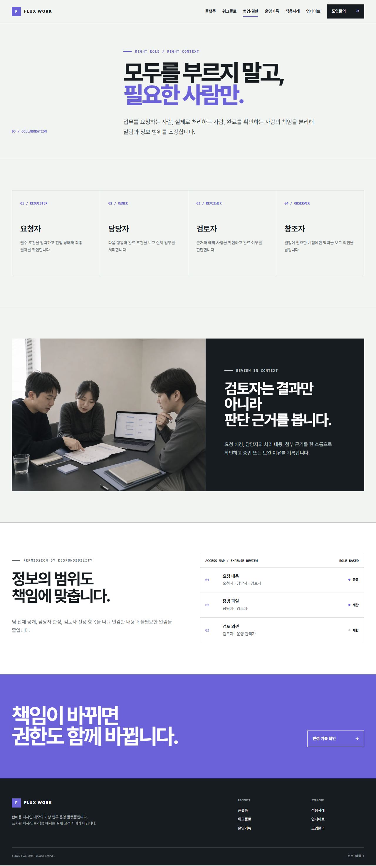 FLUX WORK — 업무 인계·운영 플랫폼 — 협업·권한