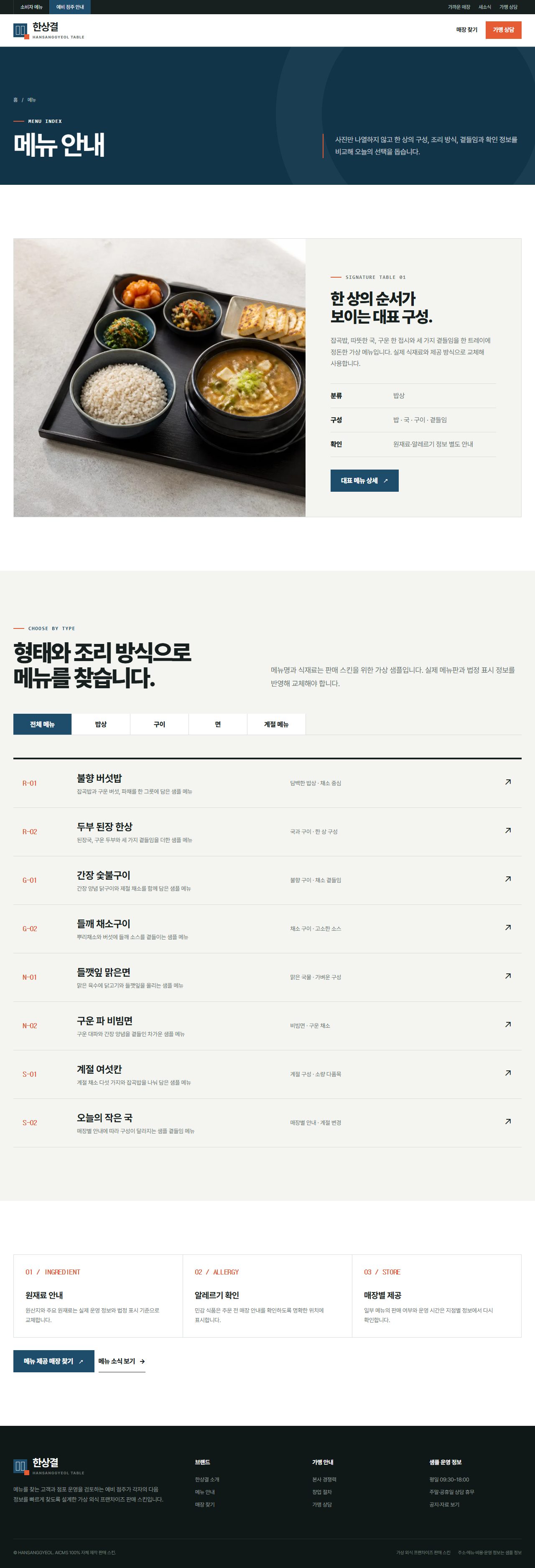 한상결 — 메뉴