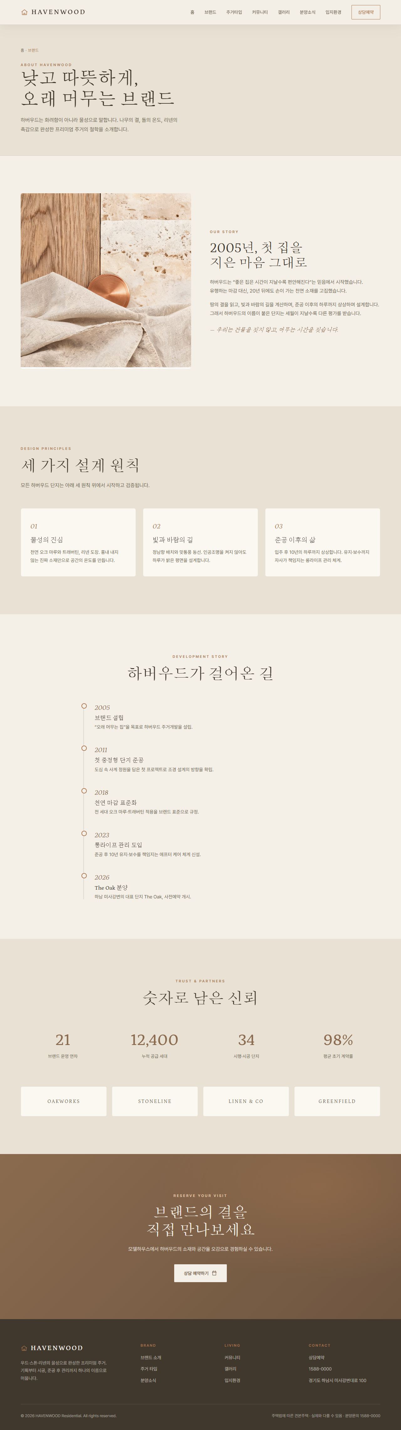 HAVENWOOD — 프리미엄 주거 (웜 라이트 미니멀) — 브랜드