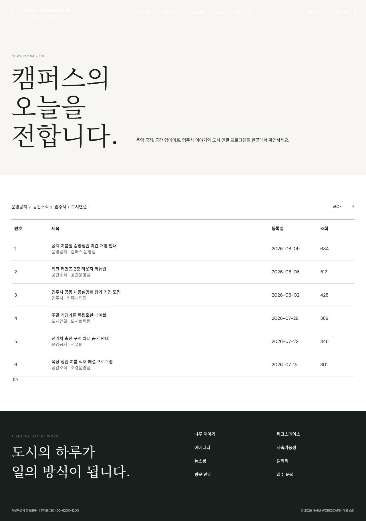 나루 워크스케이프 — 프리미엄 비즈니스 캠퍼스 — 소식