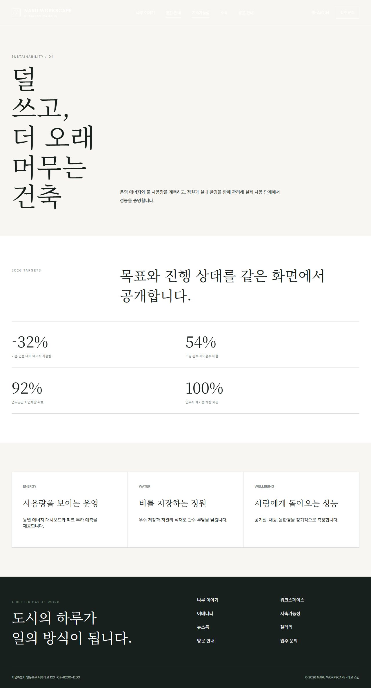 나루 워크스케이프 — 프리미엄 비즈니스 캠퍼스 — 지속가능성